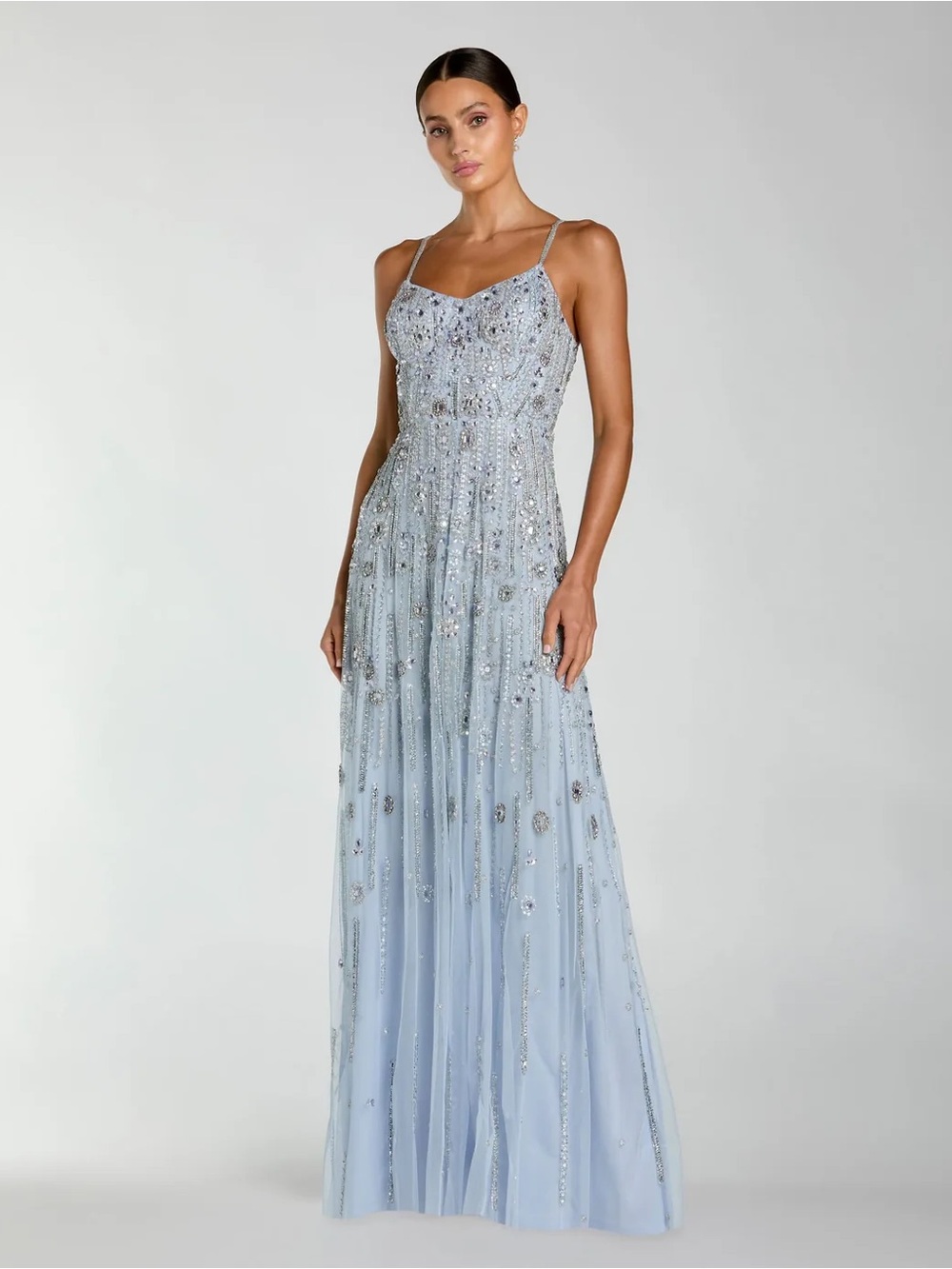 Mac Duggal 10157 Blue Rhinestone Embellished Sweetheart Neck A-Line Gown sz 4
